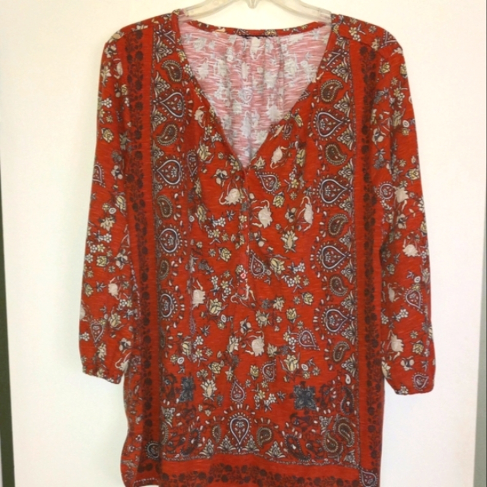 Boho floral v-neck fall colored 1/2 button down top